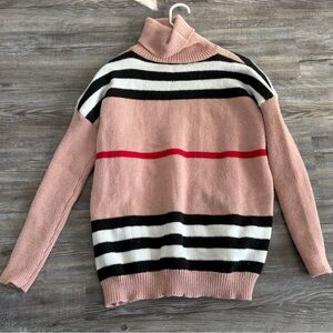 Striped Pink and Black Turtleneck Sweater